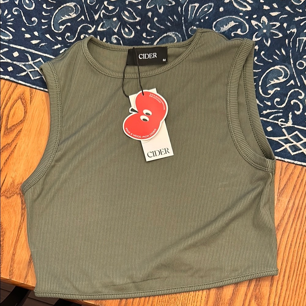 Cider Olive Green Ribbed Tank Top NTW